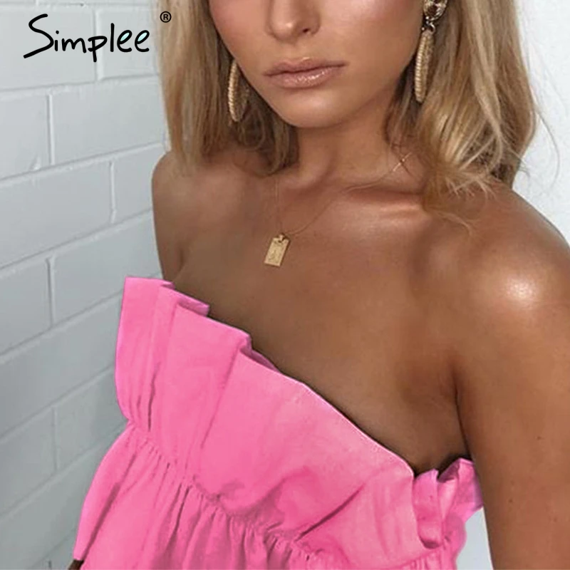 Simplee сексуальный гофрированный без бретелек короткий летний топ плиссированный