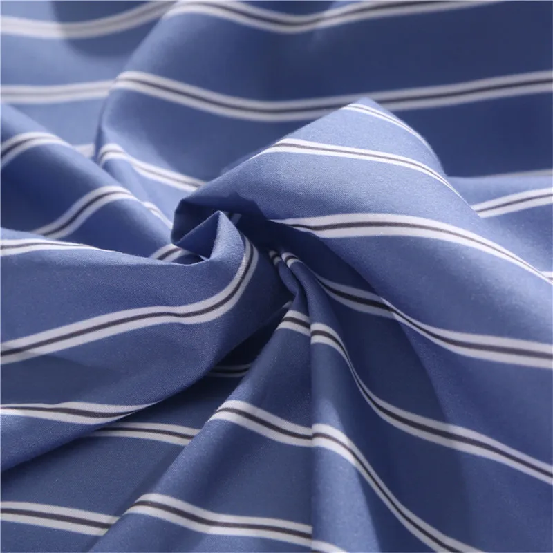 Синий и белый полосатый узор пододеяльник Плоские простыни + наволочка Король