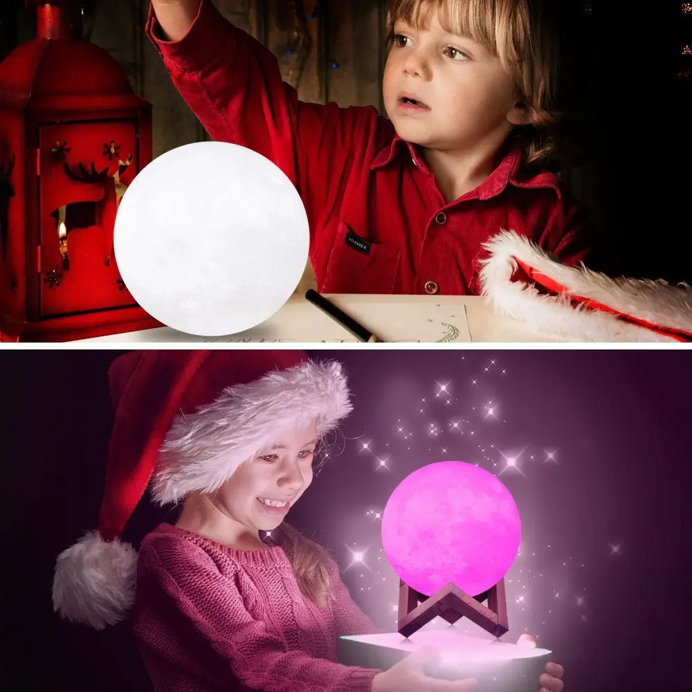 10cm 15cm Moon Rechargeable LED Night Light Moonlight Desk Lamp 3D Printing Remote Control Color Change for Creative Gift | Освещение