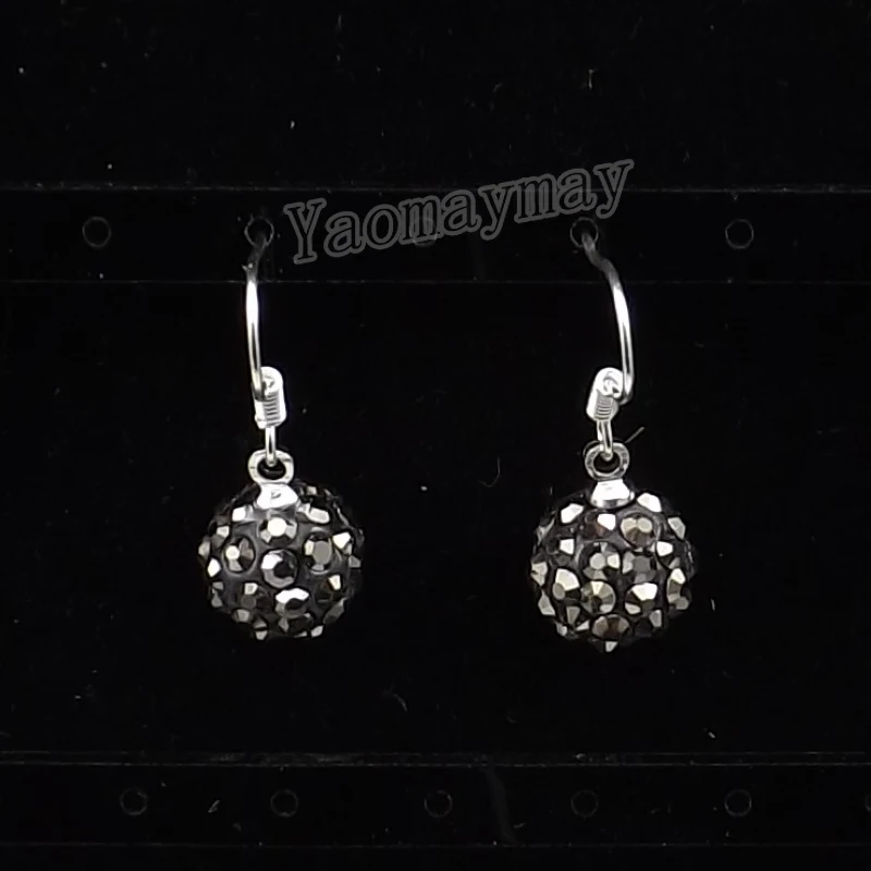 

24 Pairs Hematite Color Clay Disco Balls Crystal Drop Earrings Women's Jewelry Free Shipping