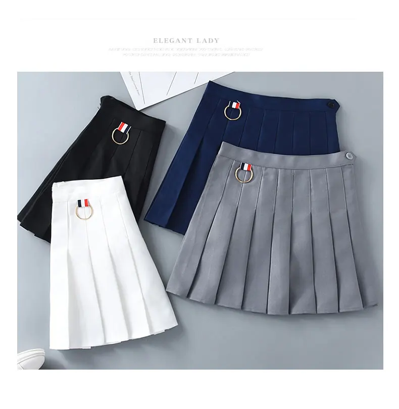 Четыре цвета XS-XXL Высокая Талия трапециевидной формы Для женщин юбка Chic кольцо безопасности брюки Для женщин плиссированные юбки сплошной Цвет свободные мини-юбка
