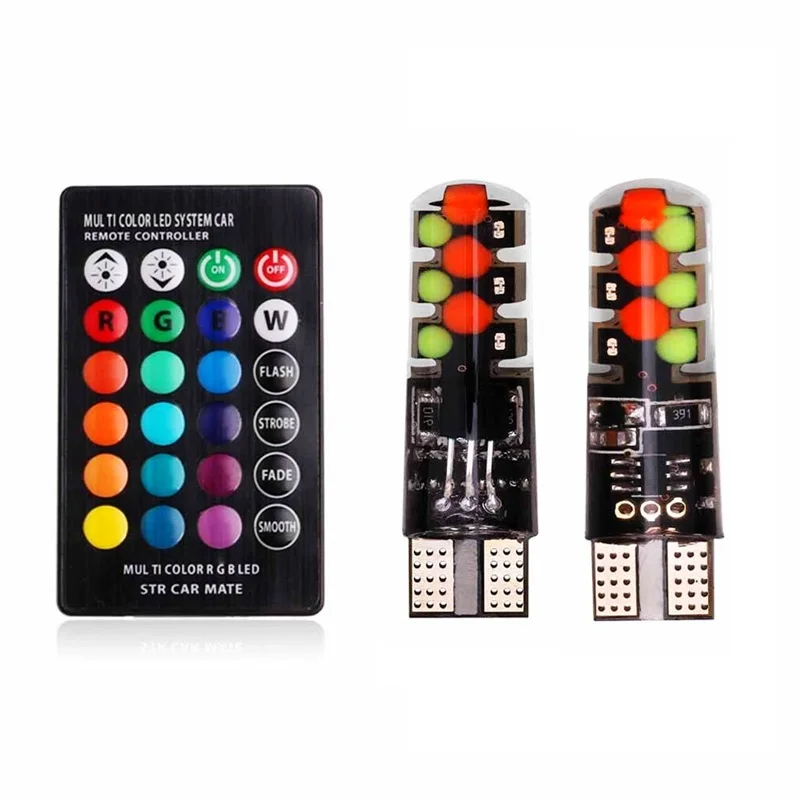 2 шт. светодиодные RGB лампы T10 W5W с пультом дистанционного управления 12 чипов|interior