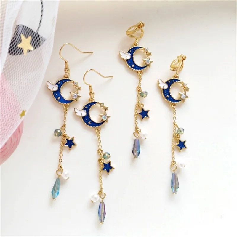 MINGQI корейские модные розовые синие лунные крылья звезды длинные жемчужные