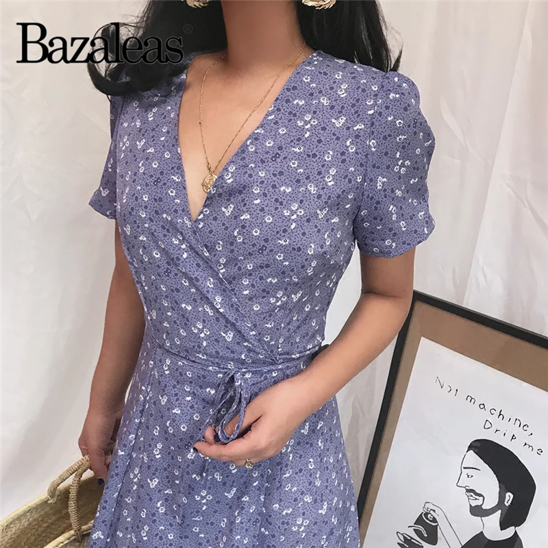Женское пляжное платье с коротким рукавом Bazaleas повседневное фиолетовое