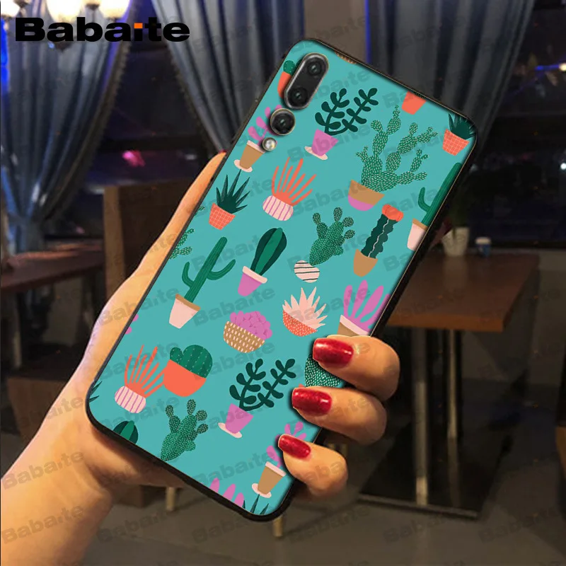 Цветы Растения Cactu черный мягкий чехол для телефона huawei p20 pro p20lite p9lite nova 3i honor 8x mate20