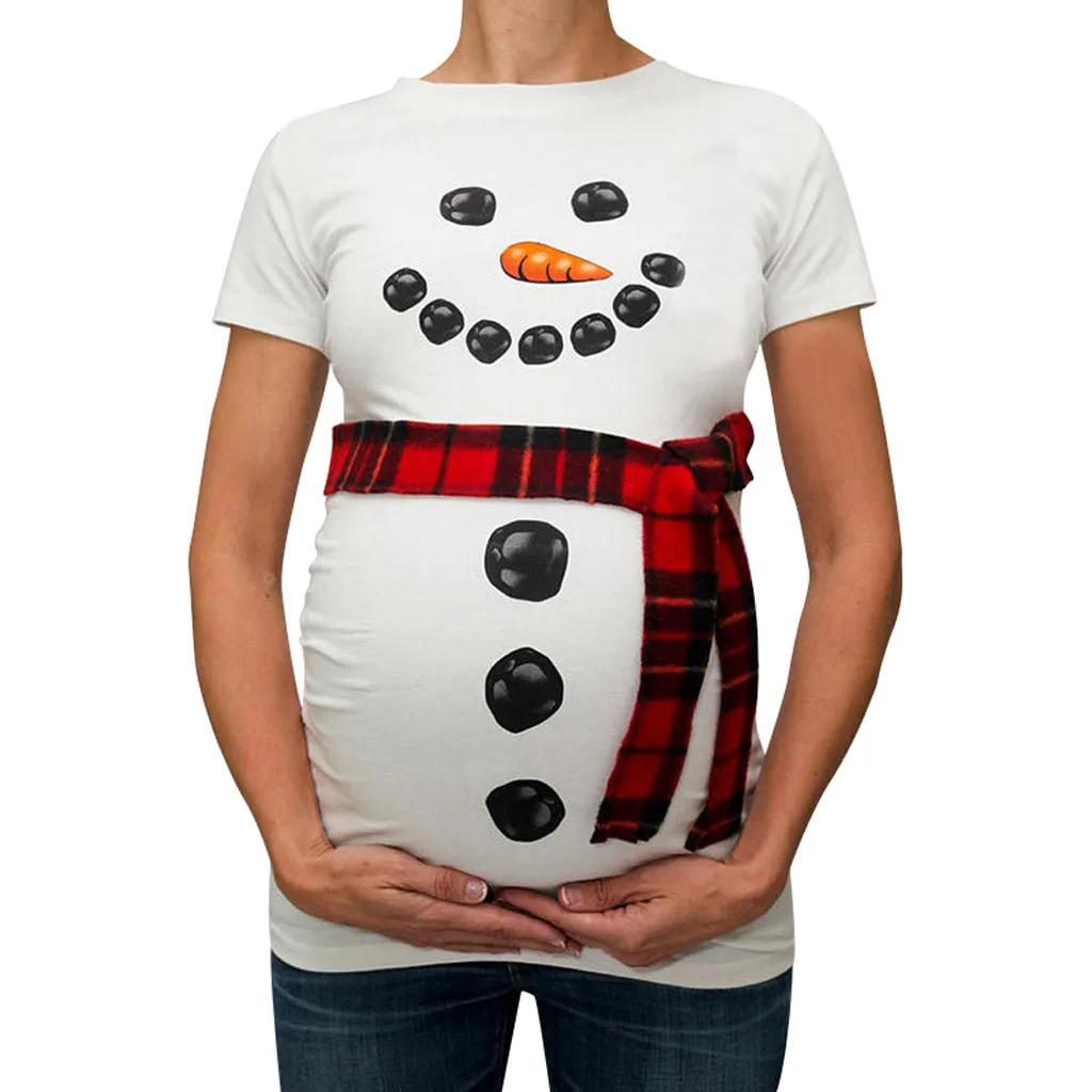 

TELOTUNY Christmas Snowman Maternity blouse pregnant Mama women's top Tees Cartoon T Shirts Pregnancy Tee Tops Clothes ZO05