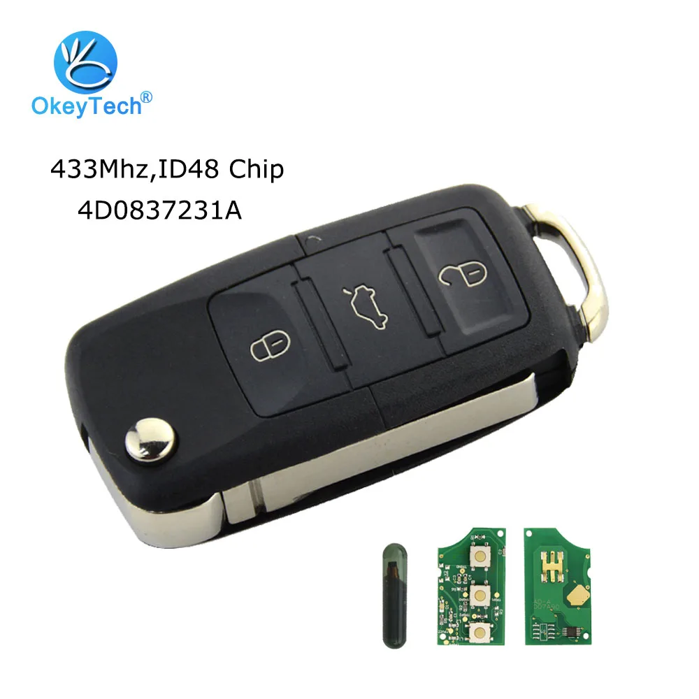 OkeyTech для Audi A3 A4 A6 A8 RS4 TT 433 МГц ID48 чип HAA Uncut Пустой Клинок 3 кнопки откидной складной