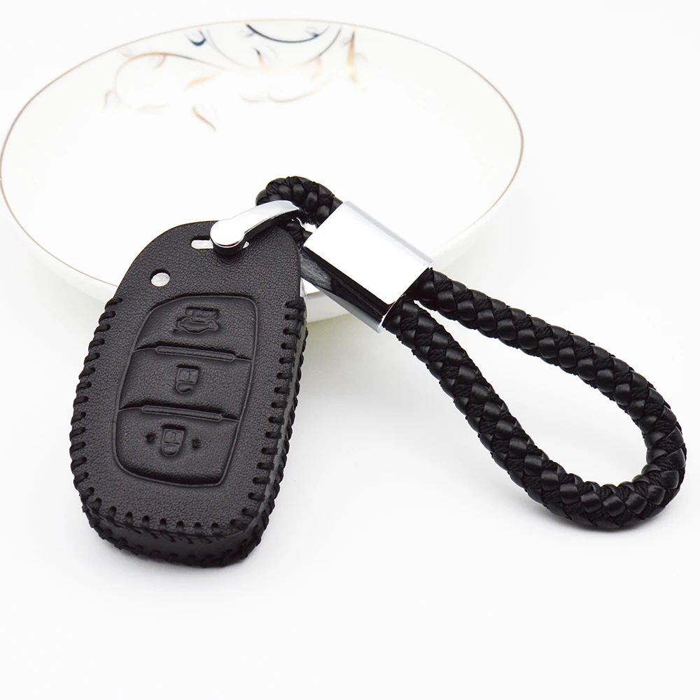 

Чехол для автомобильного ключа для Hyundai Solaris 2017 Creta I10 I20 I30 I40 IX25 IX35 Getz Tucson, чехол из натуральной кожи с кольцом для ключей, аксессуары