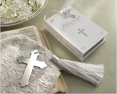 

Silver Cross Bookmark in Book Religious Party Giveaway Gift For Guest