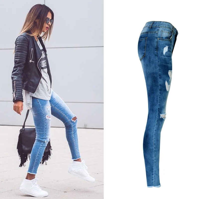 Рваные Женские джинсы карандаш с низкой посадкой из хлопка и денима|jeans low rise|knee