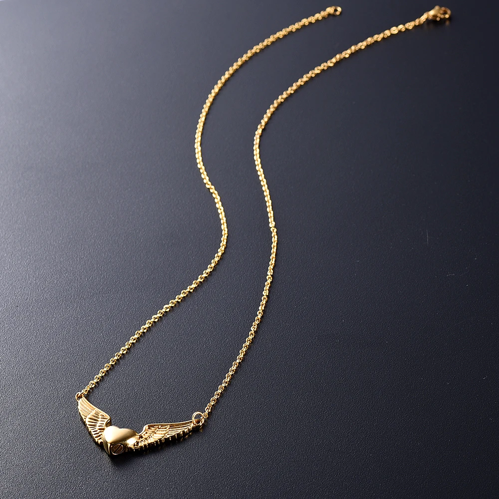 

KSJ11730 Angel Wings Hold Mini Heart Women Cremation Necklace Keepsake Memorial Urn Ashes Holder for Loss Love