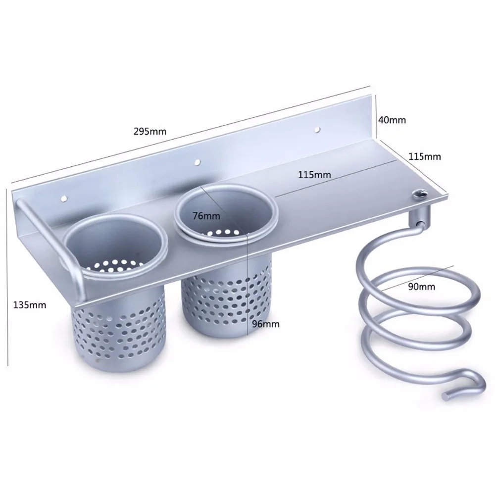 Space Aluminum Bathroom Shelf Set Wall Mount Hair Dryer Racks Stand with 2 Cups Storage Organizer | Обустройство дома