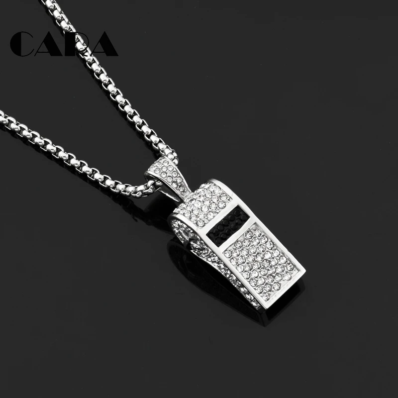 New Pave setting full rhinestones whistle pendant necklace men & ICED OUT Bling Bling Hip Hop fashion necklace CAGF0422