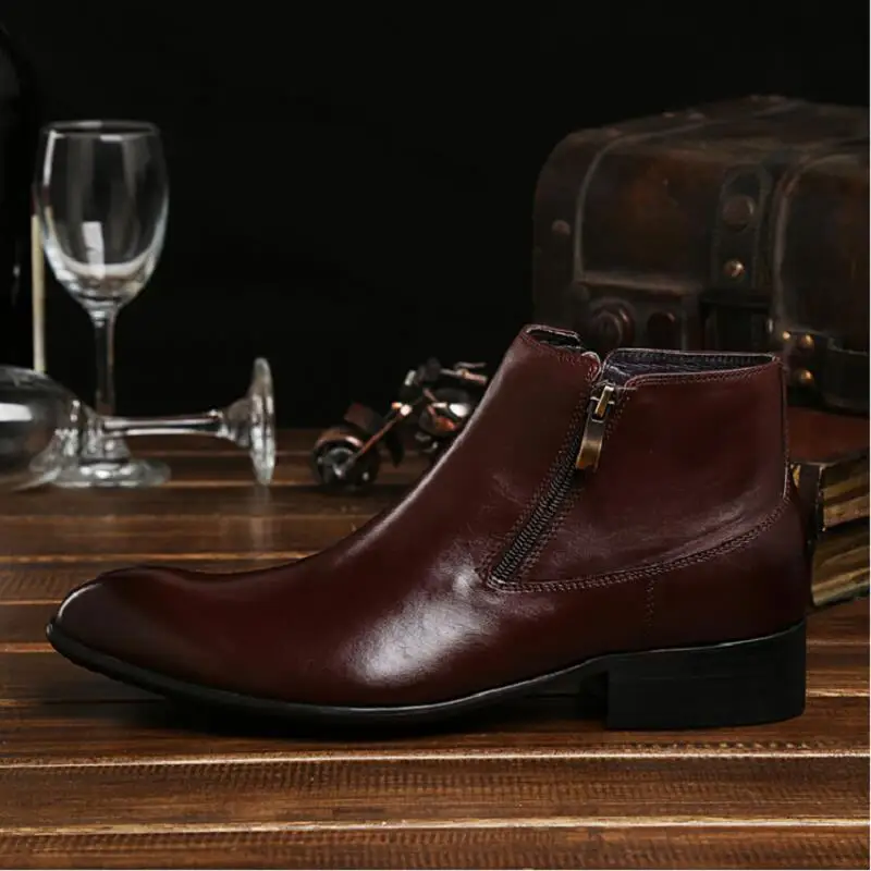 MYCOLEN Men Leather Boots Black Fashion Zipper Ankle Winter Shoes Botas Business Casual Dress bota militar | Обувь