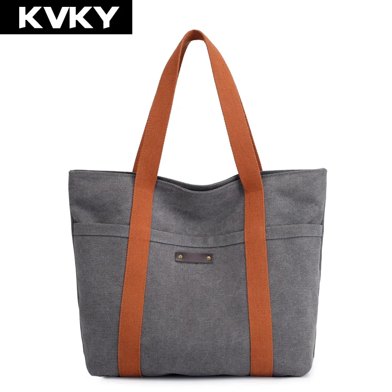 KVKY брендовые холщовые женские сумки модные однотонные Женские повседневные