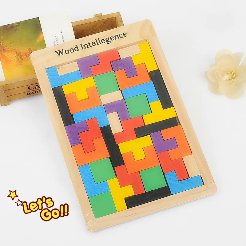 Hot Sale Colorful Wooden Tangram Brain Teaser Puzzle Toys Tetris Game Intellectual Educational Toy Gift for Kids Children | Игрушки и