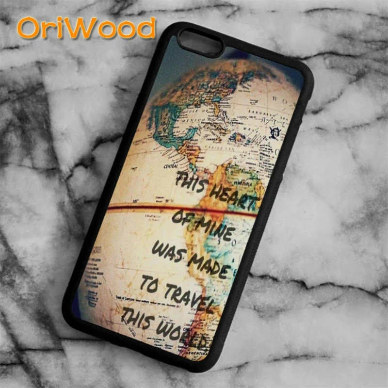 Винтажный чехол OriWood в стиле ретро с картой мира сердечком и моим для iPhone 5 6s 7 8 plus X