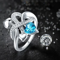 romantic heart blue white topaz 925 silver rings size 6 7 8 9 10 for women lovers wedding statement ring fine jewelry nice gift