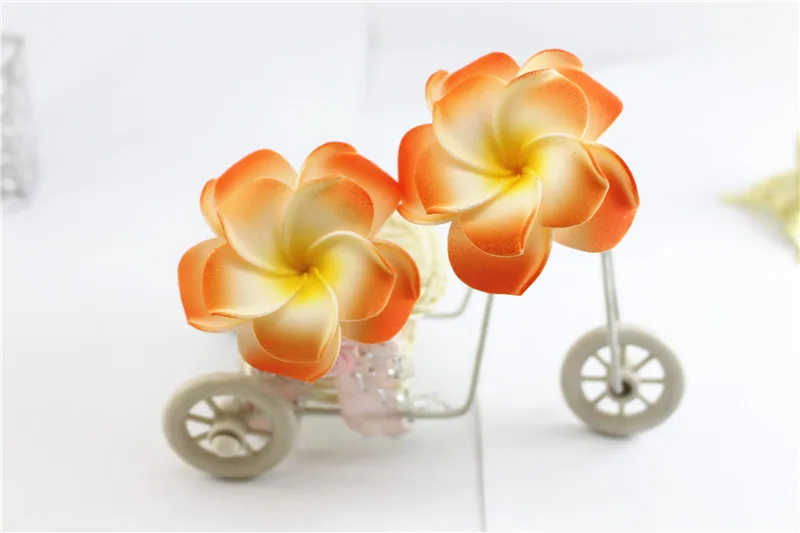 double orange Абсолютно Ассорти цвет двойной слой пены Гавайский цветок Плюмерия Frangipani цветок Свадебный однослойный зажим для волос 6 см 8 см - Цвет: double orange