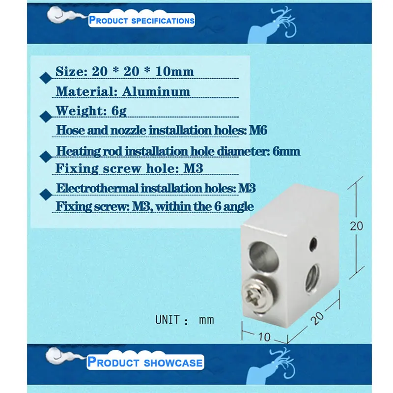 Lmystar алюминиевый нагреватель Блок 3D принтер Аксессуары малый нагрев M6 20x20x10 мм для