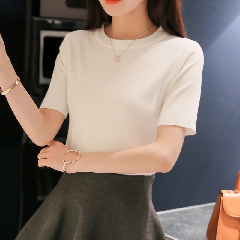 Женская футболка с коротким рукавом 2017 летняя новая короткая рубашка свитер