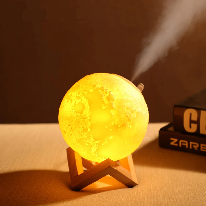 

13cm 880ml USB 3DPrint Moon Lamp with humidifier diffuser big mist maker Rechargeable Touch Bedroom table Night Light bulb Decor