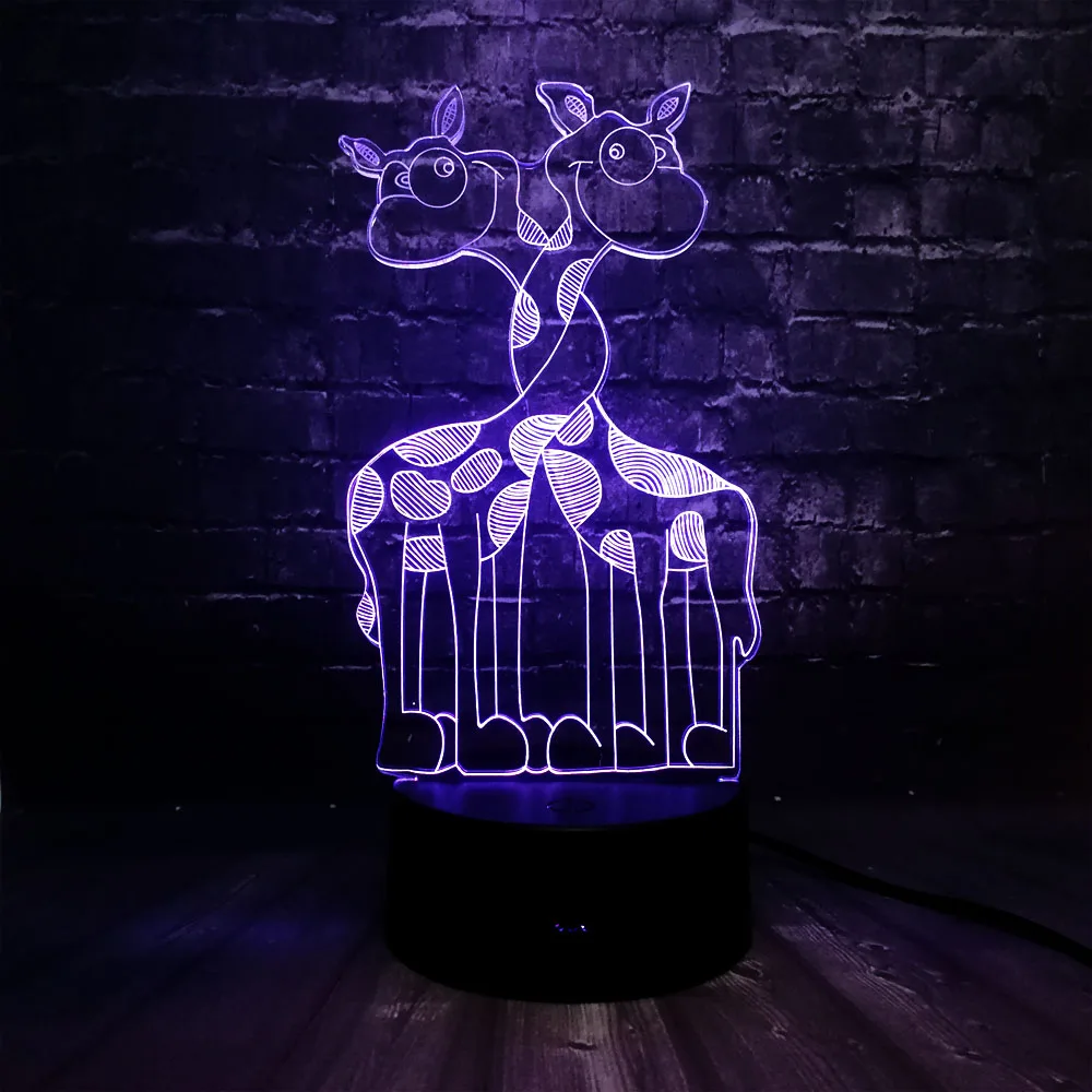 Новый двойной Жираф 3D эффект животных LED 7 цветов USB базовый заряд для детской