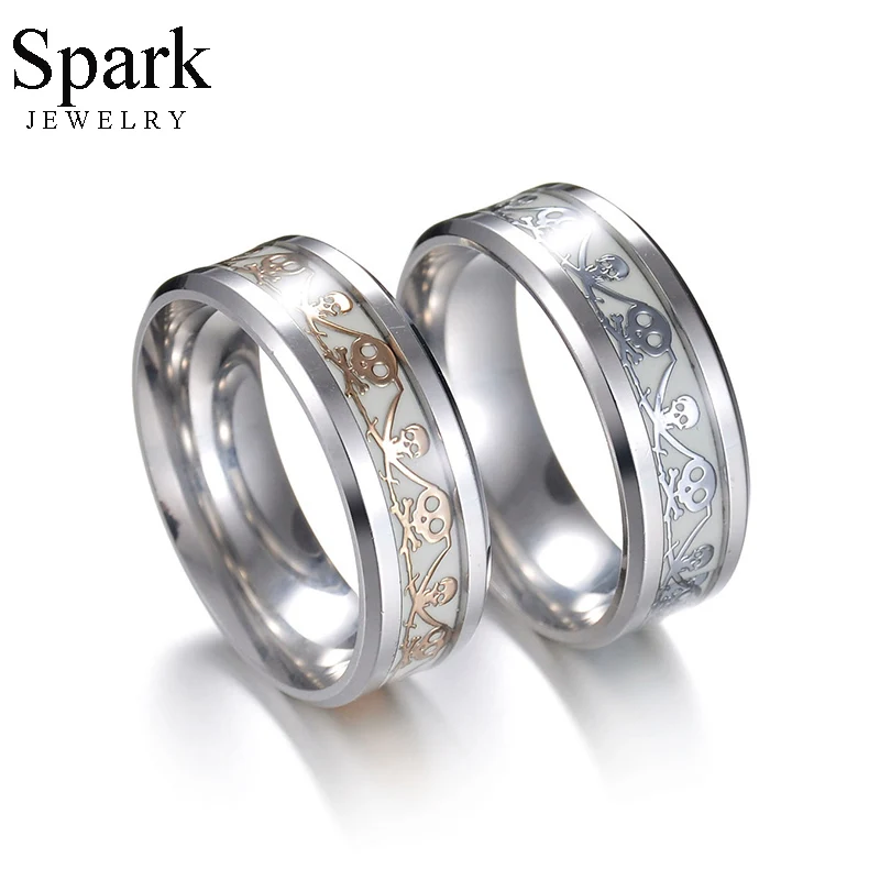 Spark горячая Распродажа светящееся кольцо с черепом из нержавеющей стали светится