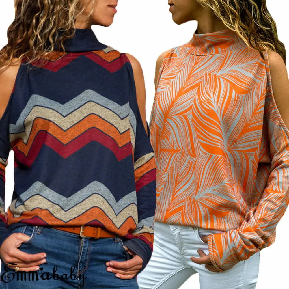 Женская водолазка с открытыми плечами Boho свободная футболка пуловер длинными