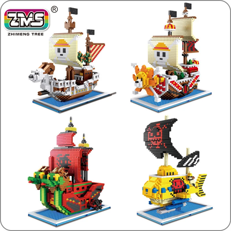ZMS one piece Луффи пиратский корабль DIY мини строительный алмаз нано блоки игрушка