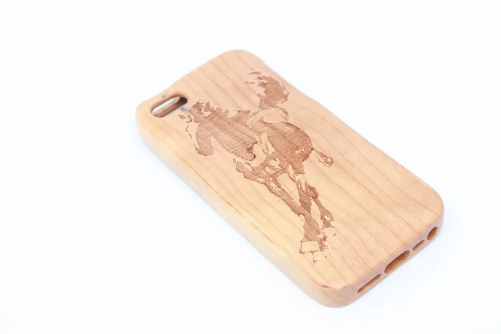 2pcs Handmade Natural Horse Pattern Wood Case Cover Protective Shell for Iphone 4 5 5s 6 6plus Free Shipping |