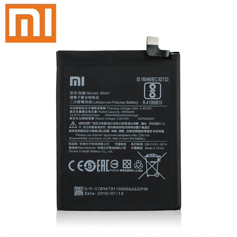 Оригинальный Xiao Mi аккумулятор для телефона BN47 Xiaomi Redmi 6 Pro/Mi A2 Lite 3900 мАч Высокое