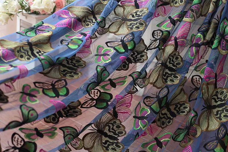 Кружевная отделка ширина 142 см красивая вышитая бабочка Высококачественная