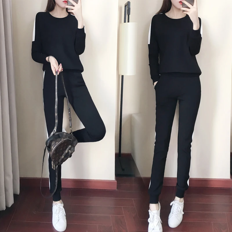 Autumn And Winter Women's New Korean Wide-leg Pants Knit Suit Fashionable Temperament Two-piece |