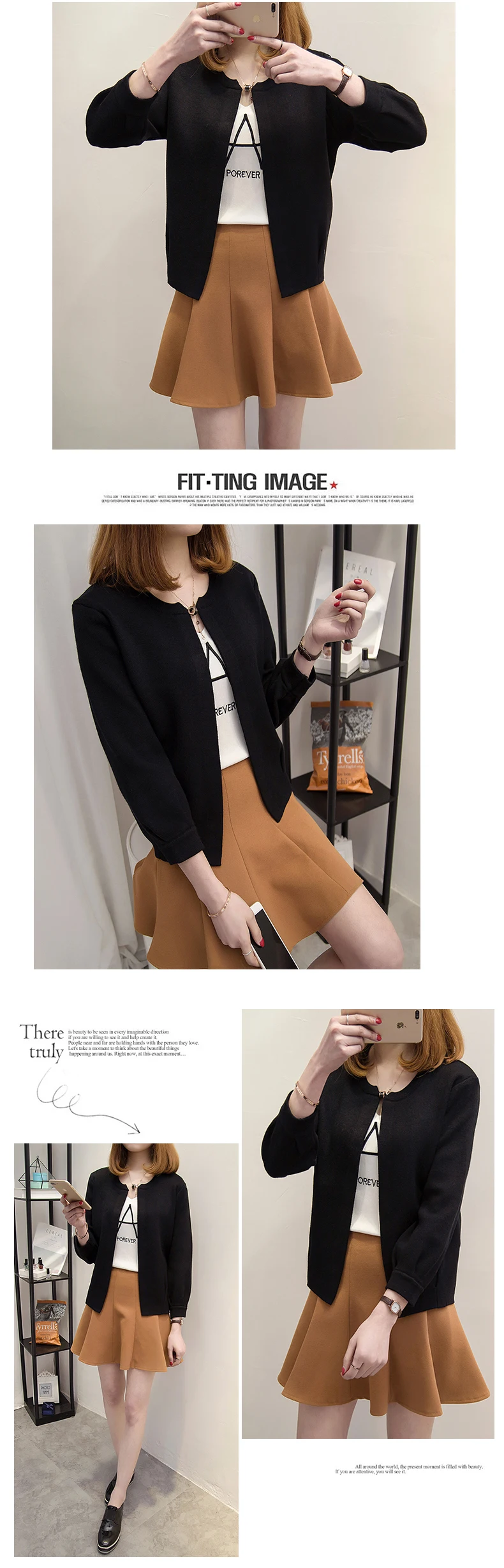 OHCLOTHING ZCH- весенний короткий свитер Ms. small с длинными рукавами, вязаный кардиган, универсальный свободный свитер