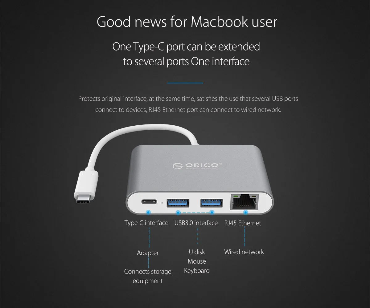 USB Ethernet адаптер 2 порта USB 3,0 type-C* 1 концентратор USB к Rj45 Соединительная плата локальной компьютерной сети для Macbook pro Рабочий стол Mac, RCR2A