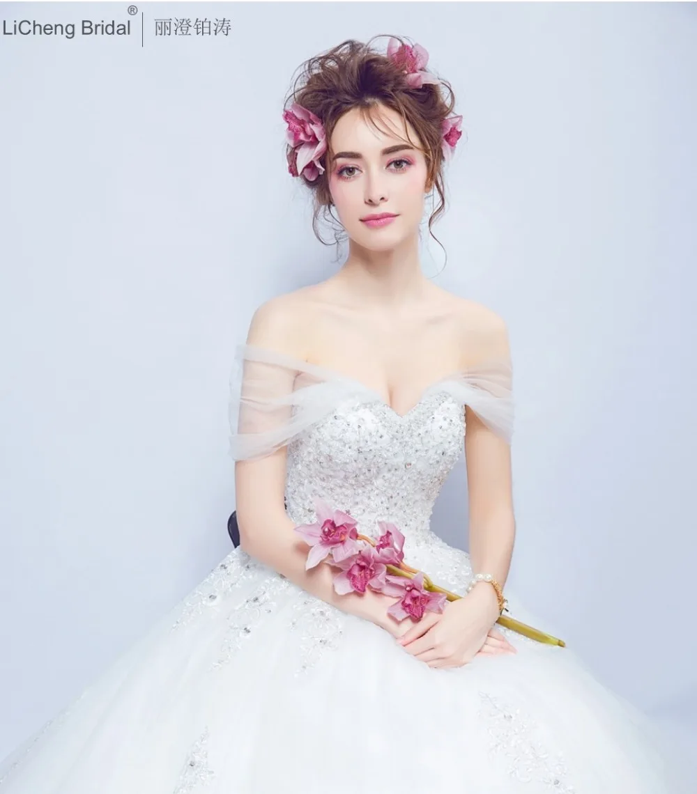 Sexy off shoulder Wedding Dresses 2017 tulle bridal dress lace crystal wedding gowns turkey long ball gown robe de marriage | Свадьбы и