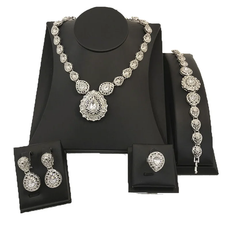 Liffly Dubai Fashion Jewelry Sets Classic Creative Design Crystal Necklace Charm Bracelet for Women Earring Wedding Accessories | Украшения