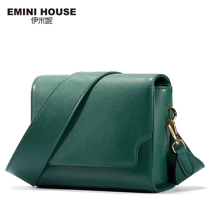 Сумка мессенджер EMINI HOUSE из сплит кожи однотонная с широким ремнем квадратной