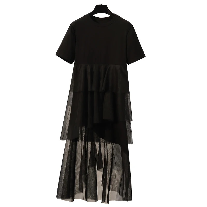 Women Splicing mesh dress 2019 spring woman's midi clothes long sleeves slim summer new fashion design casual dresses | Женская