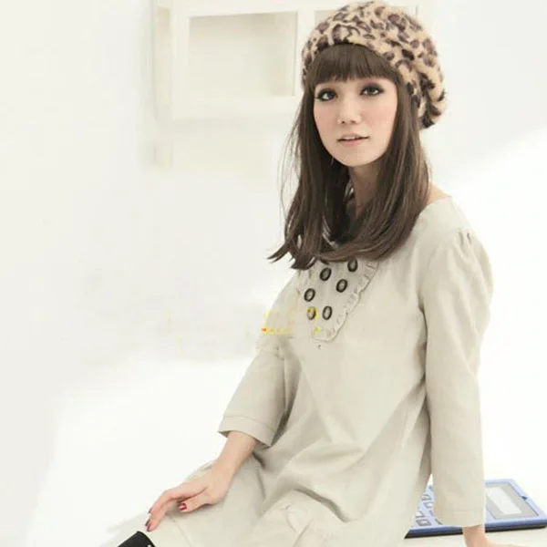 Women Winter Beret Hat Leopard Pattern Warm Bannie Cap for Outdoor FDC99