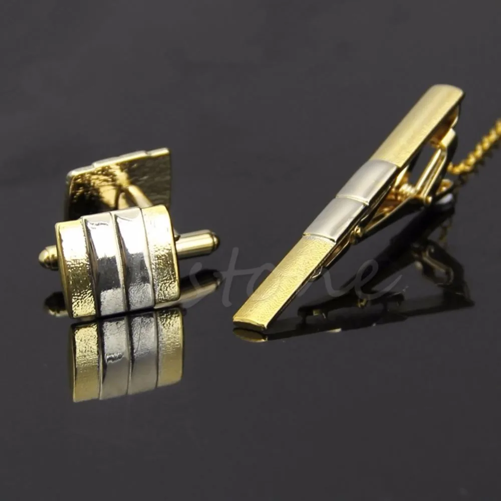 Набор золотых запонков для мужчин простой подарок на вечеринку|tie bar|tie bar clasp