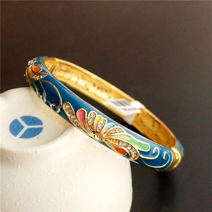 Цветной китайский этнический Большой браслет для женщин эмалированный со