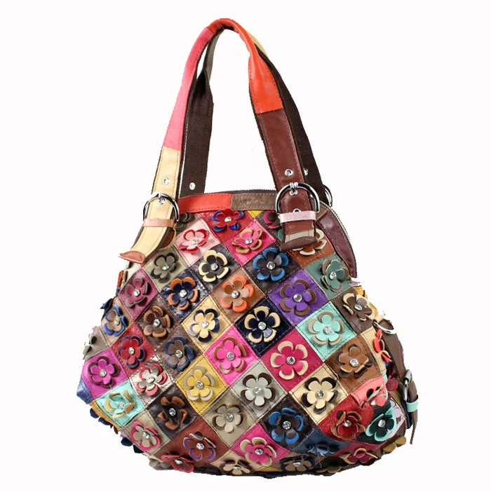 Акции! 2017 классическая Мода новый кожаный шить цветок сумка | Багаж и сумки