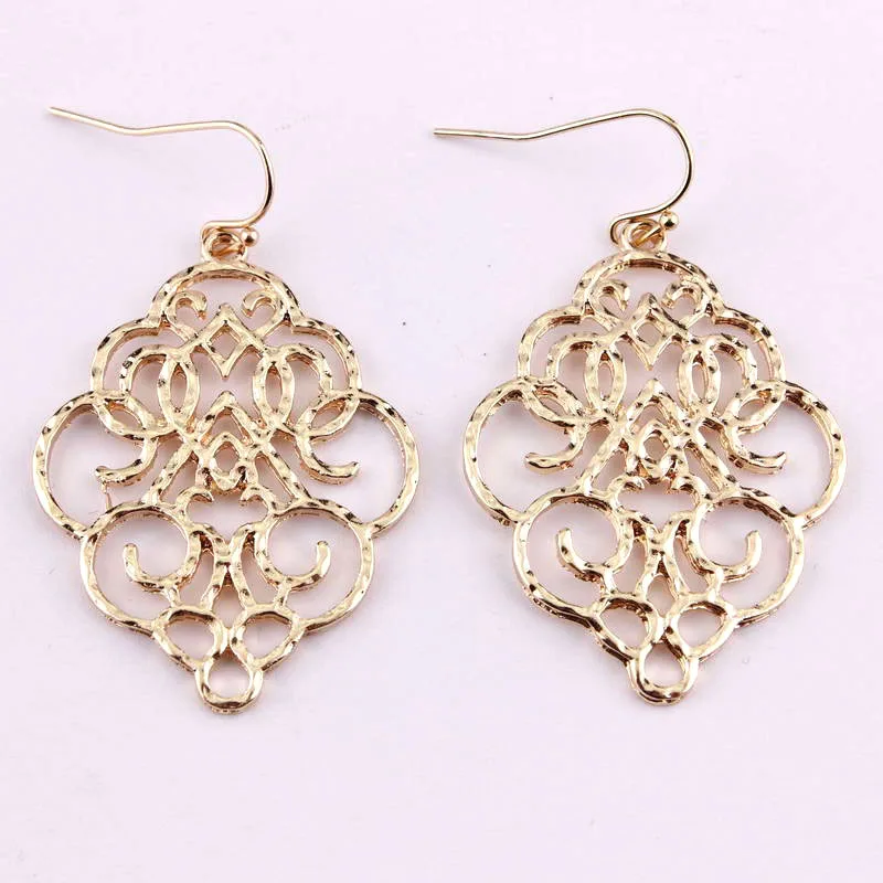 

New Vintage Bohemian Gold Filigree Moroccan Statement Dangle Drop Earrings For Women 2019 Simple Fashion Jewelry Earrings