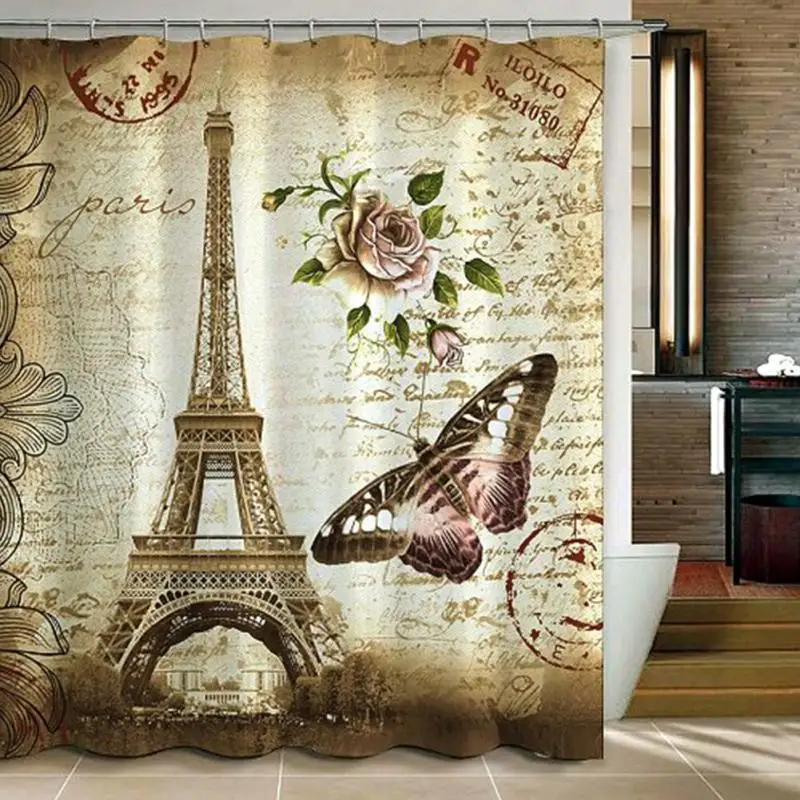 Eiffel Tower Big Shower Curtain 180*180cm Waterproof Cortina de la Ducha Polyester Fabric Rideau Douche Retro Bathroom | Дом и сад