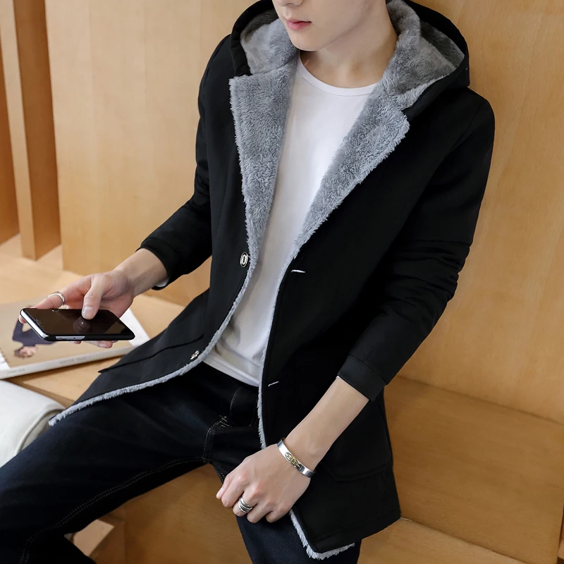 Тонкий Тренч мужской плотный большого размера с капюшоном Мужская теплая и