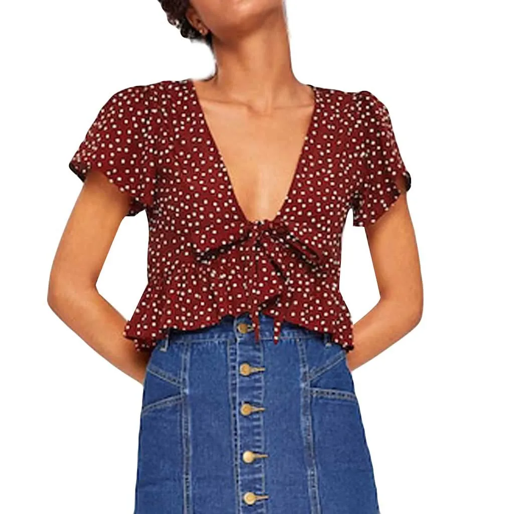 SAGACE модная женская блузка сексуальная v образный вырез модный волнистый короткий