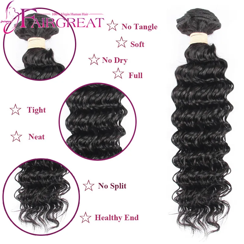 Бразильский Сорт 7а Глубокая Волна Человеческих Волос С Закрытием Бразильского