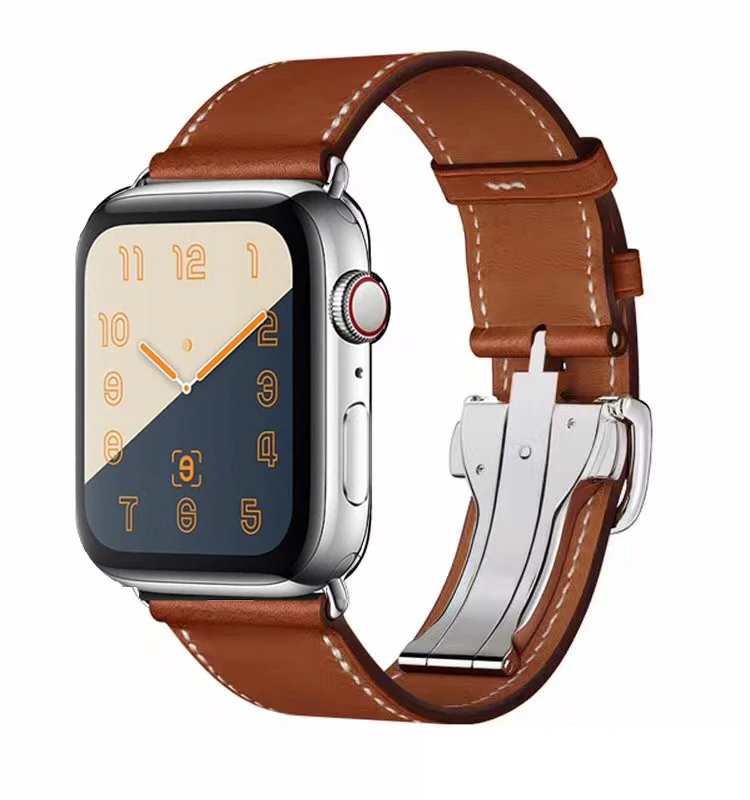Серия 4 3 2 1 натуральная кожа петля для Apple Watch группа один тур развертывания Пряжка